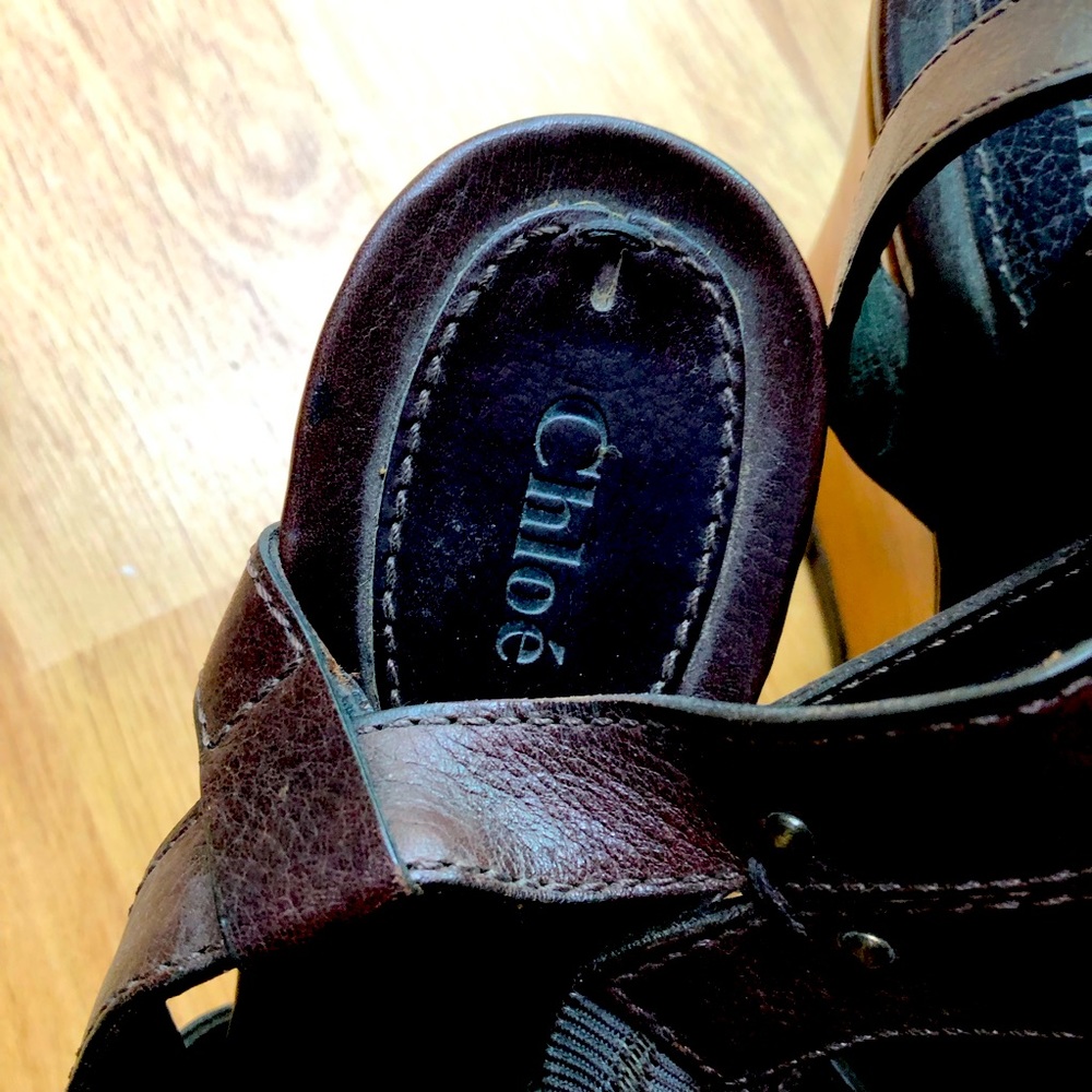 Chloe brown leather wedges/heels. 8.5 - Picture 5 of 9